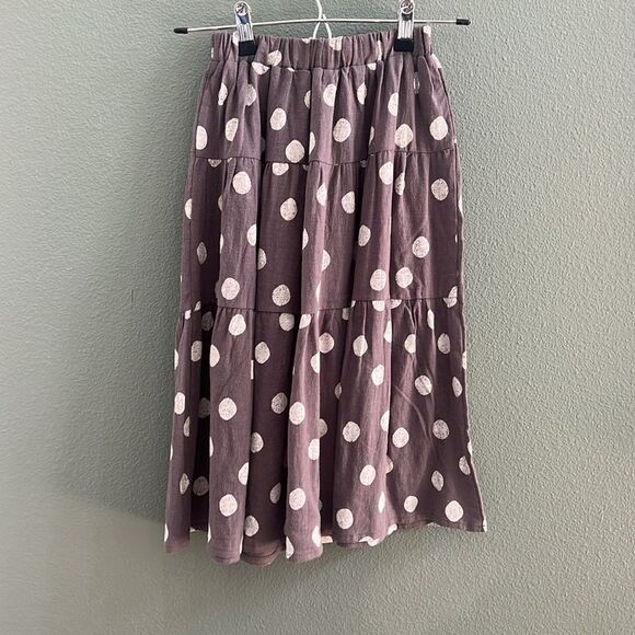 NWT Rylee and Cru Girls Maxi Skirt Polka Dot Sz 6/7 Linen Blend - Picture 3 of 8